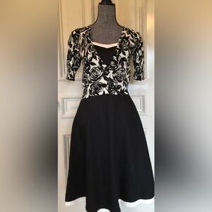 Dressbarn Black and White Rose Pattern Dress